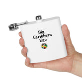 Big Caribbean Ego 6oz Stainless Steel Flask — Compact Travel Hip Flask with Island Pride Design