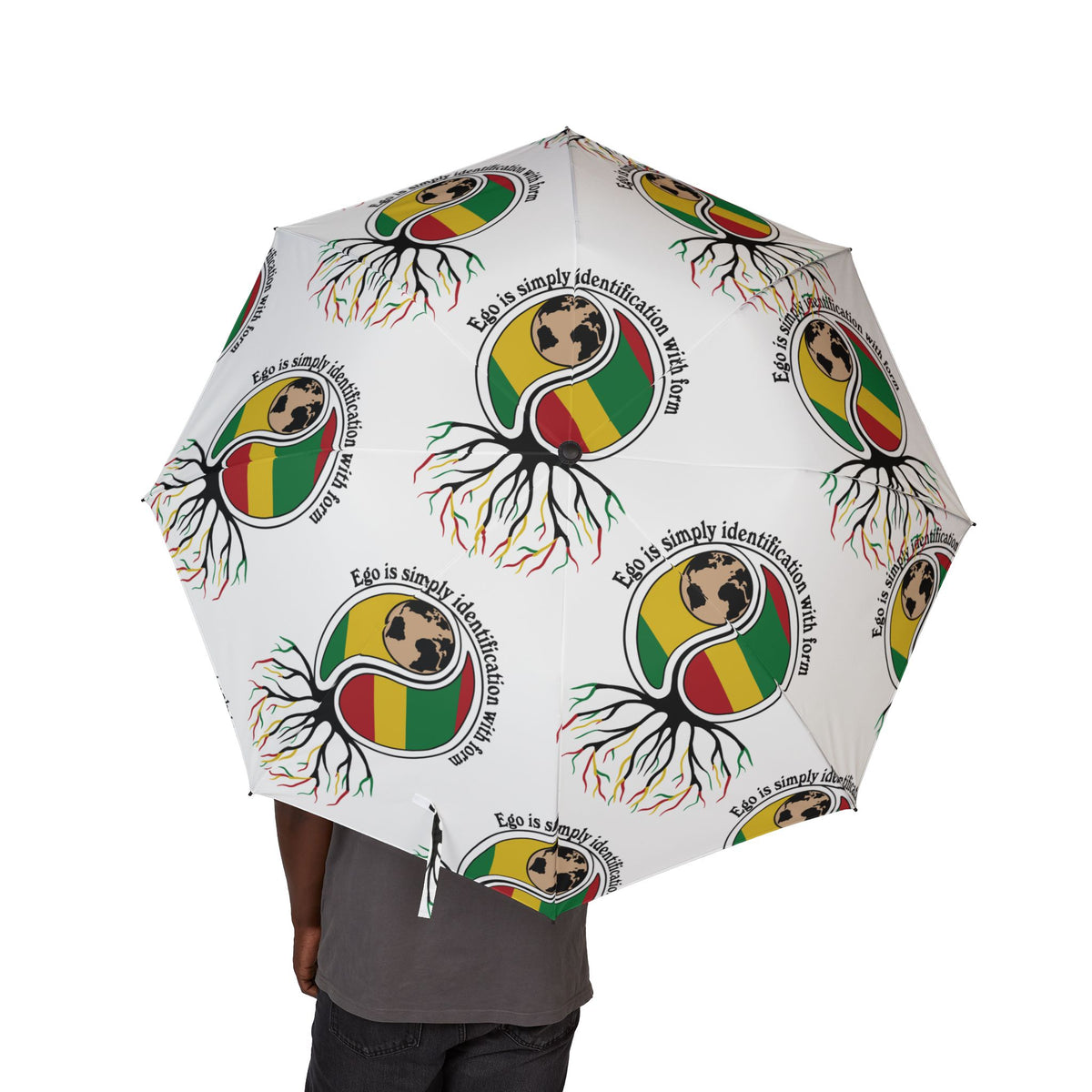 Rastafari Tree of Life Foldable Umbrella — Semi-Automatic Rain Umbrella with Reggae Flag Design